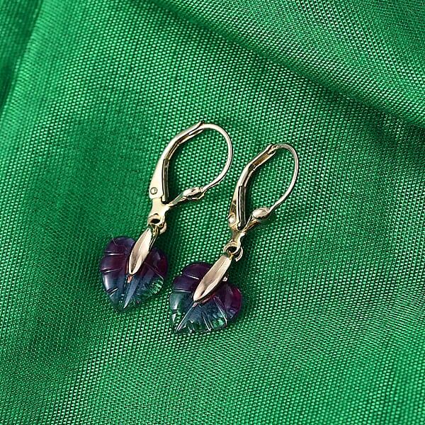 GP Italian Garden Special Collection Pink Bi Color Glass Leaf Earrings In 18K Vermeil YG Over Sterling Silver