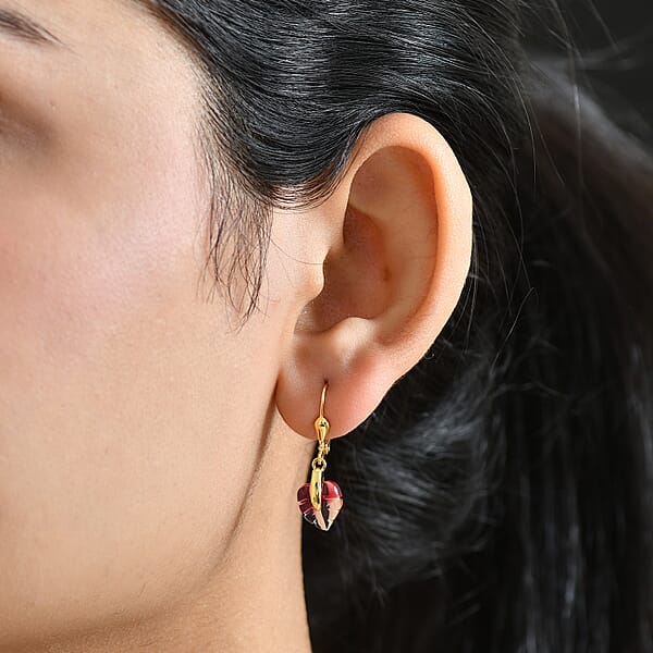 GP Italian Garden Special Collection Pink Bi Color Glass Leaf Earrings In 18K Vermeil YG Over Sterling Silver