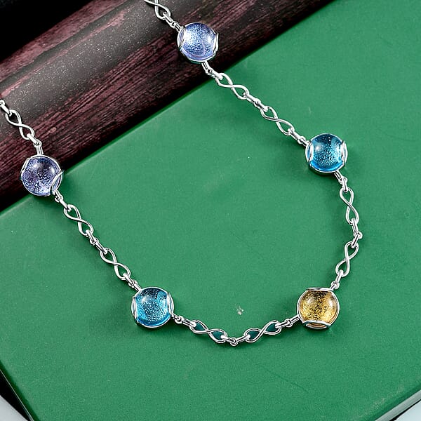GP Italian Garden Special Multi Color Murano Style Necklace In Rhodium Over Sterling Silver (18- 20 Inches)