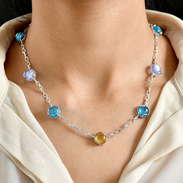 GP Italian Garden Special Multi Color Murano Style Necklace In Rhodium Over Sterling Silver (18- 20 Inches)