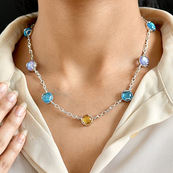 GP Italian Garden Special Multi Color Murano Style Necklace In Rhodium Over Sterling Silver (18- 20 Inches)
