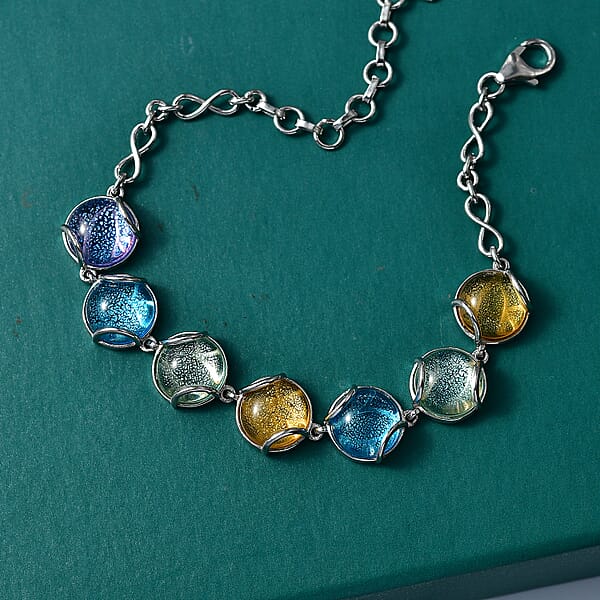 GP Italian Garden Special Multi Color Murano Style Bracelet In Rhodium Over Sterling Silv (6.50 In)