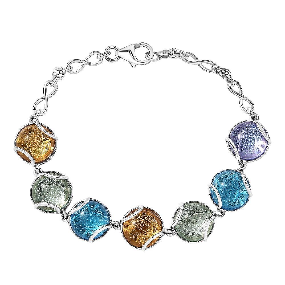 GP Italian Garden Special Multi Color Murano Style Bracelet in Rhodium Over Sterling Silv (6.50 In)