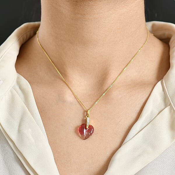 GP Italian Garden Special Murano Collection Pink Bi Color Glass Zircon Pendant Necklace In 18K Vermeil YG Over Sterling Silver 0.10 Ctw (20 Inches) (Del. In 12-15 Days)