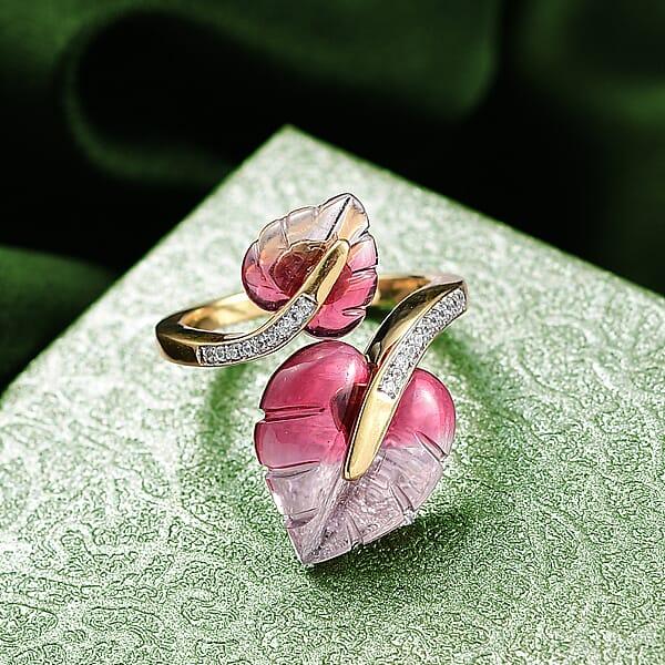 GP Italian Garden Special Murano Collection Pink Bi Color Glass White Zircon Ring In 18K Vermeil YG Over Sterling Silver 0.20 Ctw