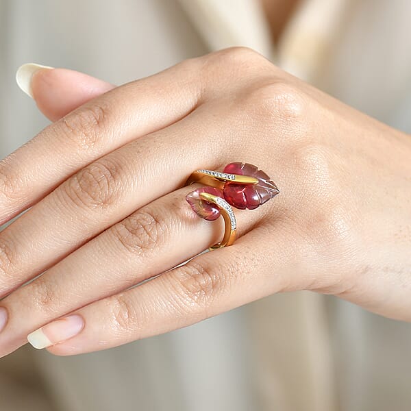 GP Italian Garden Special Murano Collection Pink Bi Color Glass White Zircon Ring In 18K Vermeil YG Over Sterling Silver 0.20 Ctw