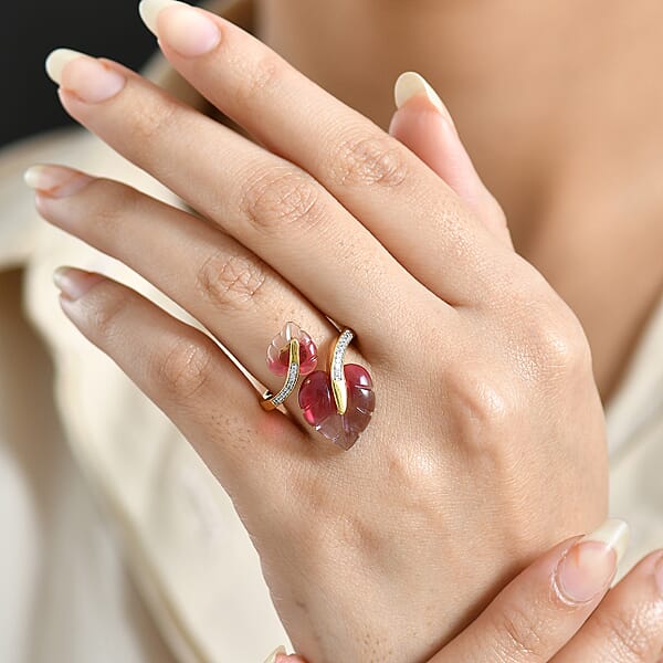 GP Italian Garden Special Murano Collection Pink Bi Color Glass White Zircon Ring In 18K Vermeil YG Over Sterling Silver 0.20 Ctw