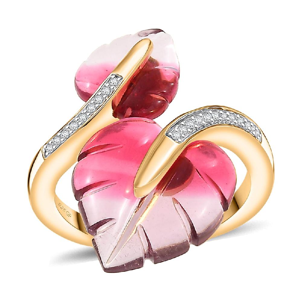 GP Italian Garden Special Murano Collection Pink Bi Color Glass White Zircon Ring in 18K Vermeil YG Over Sterling Silver 0.20 ctw