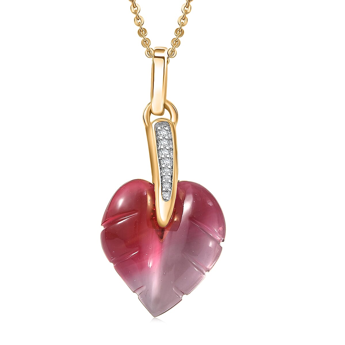 GP Italian Garden Special Murano Collection Pink Bi Color Glass Zircon Pendant Necklace in 18K Vermeil YG Over Sterling Silver 0.10 ctw (20 Inches) (Del. in 12-15 Days)