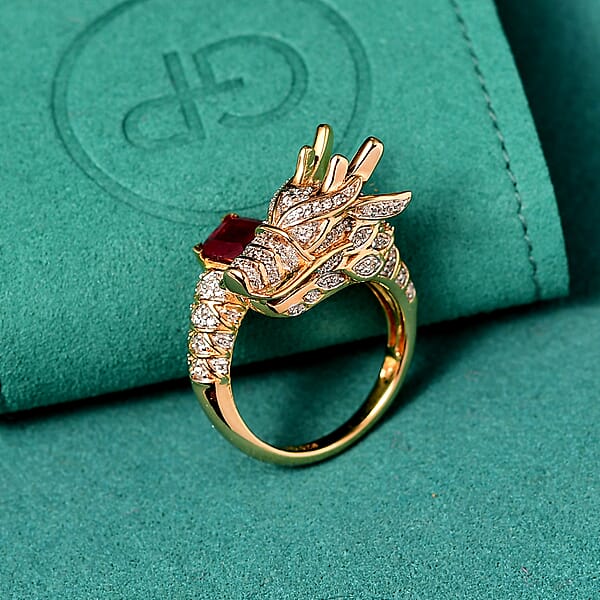 GP Niassa Ruby (FF) And Multi Gemstone 2.50 Ctw Ring In 18K Vermeil Yellow Gold Over Sterling Silver