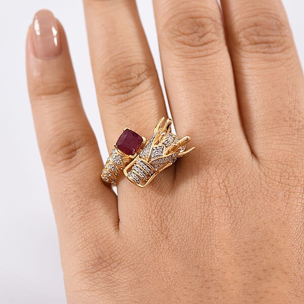 GP Niassa Ruby (FF) And Multi Gemstone 2.50 Ctw Ring In 18K Vermeil Yellow Gold Over Sterling Silver