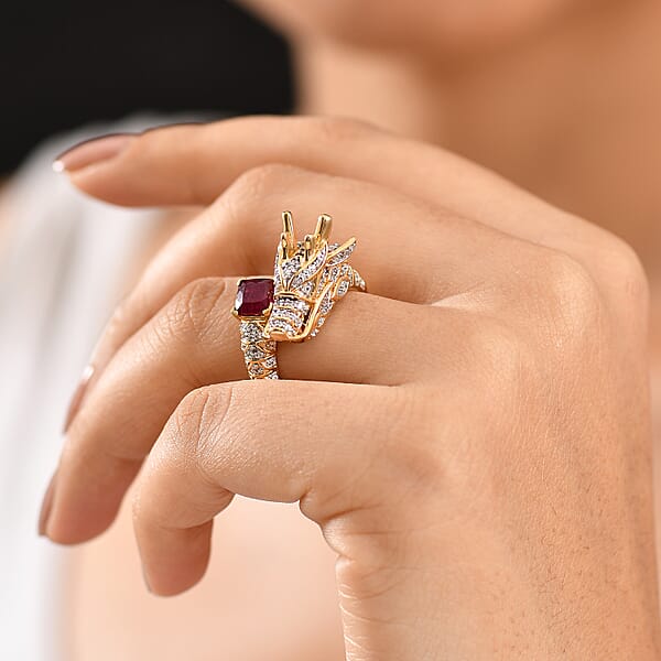 GP Niassa Ruby (FF) And Multi Gemstone 2.50 Ctw Ring In 18K Vermeil Yellow Gold Over Sterling Silver