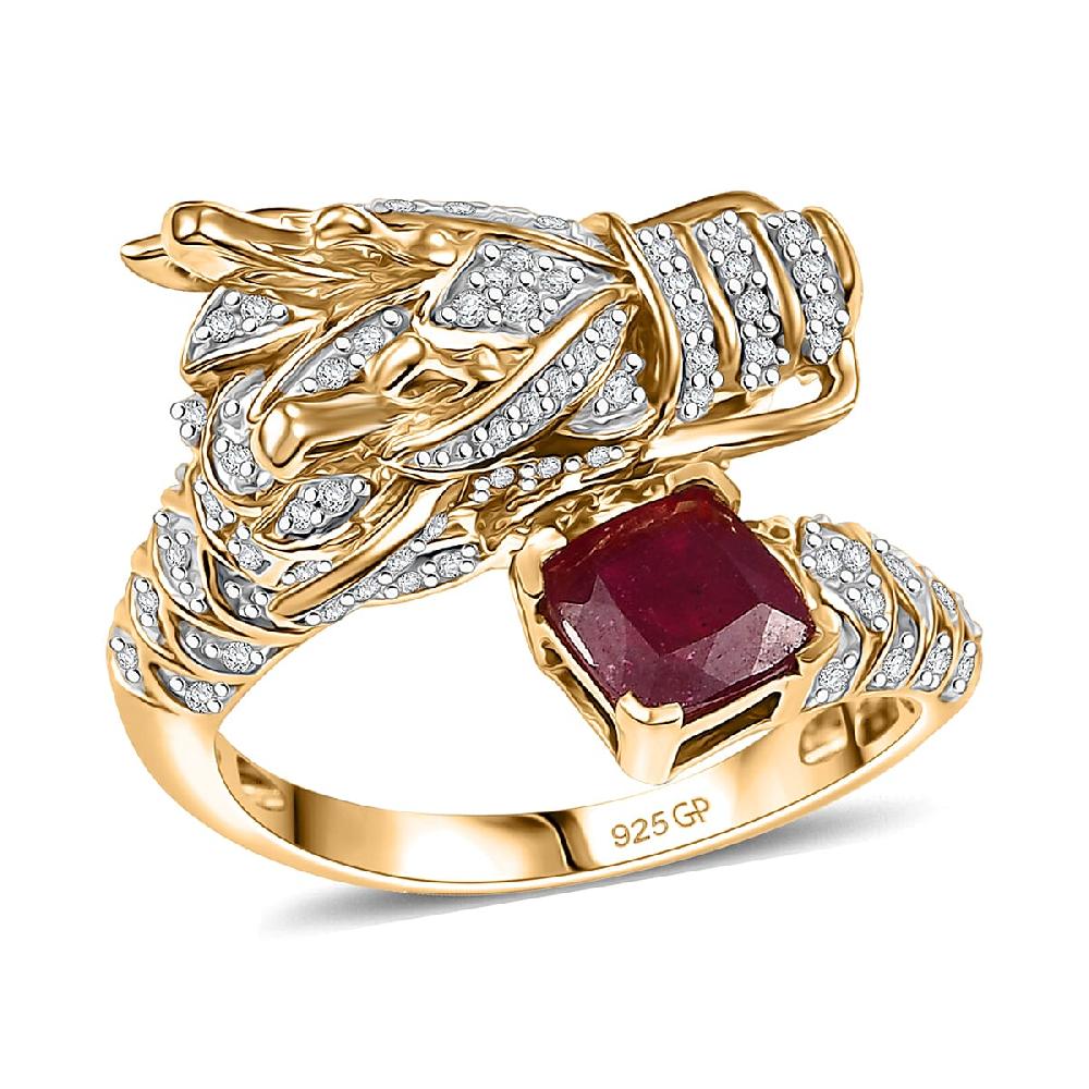 GP Niassa Ruby (FF) and Multi Gemstone 2.50 ctw Ring in 18K Vermeil Yellow Gold Over Sterling Silver