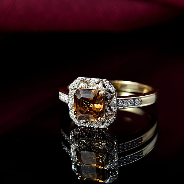 GP Royal Art Deco Collection AAA Asscher Cut Golden Turkizite Diamond Ring In 10K Yellow Gold 2.15 Ctw