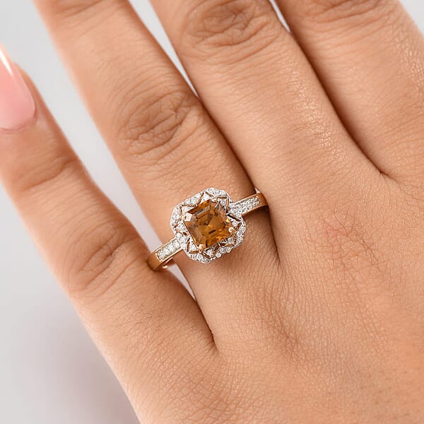 GP Royal Art Deco Collection AAA Asscher Cut Golden Turkizite Diamond Ring In 10K Yellow Gold 2.15 Ctw