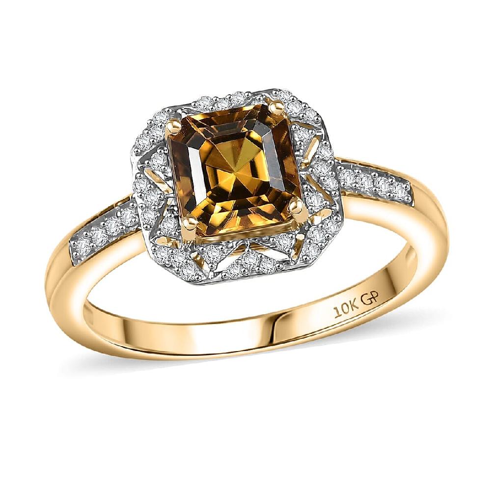 GP Royal Art Deco Collection AAA Asscher Cut Golden Turkizite Diamond Ring in 10K Yellow Gold 2.15 ctw