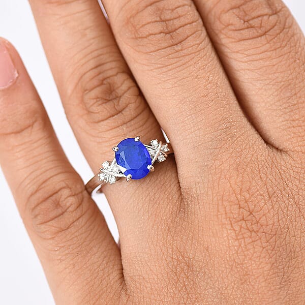 GP Royal Art Deco Collection AAA Tanzanian Blue Spinel And I2 Diamond 2.35 Ctw Ring In 10K White Gold
