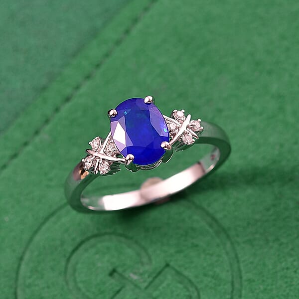 GP Royal Art Deco Collection AAA Tanzanian Blue Spinel And I2 Diamond 2.35 Ctw Ring In 10K White Gold