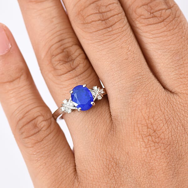 GP Royal Art Deco Collection AAA Tanzanian Blue Spinel And I2 Diamond 2.35 Ctw Ring In 10K White Gold