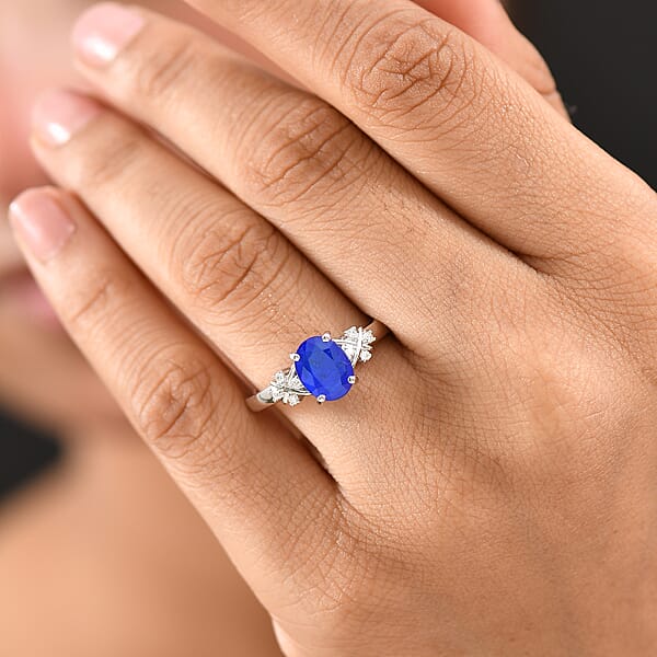GP Royal Art Deco Collection AAA Tanzanian Blue Spinel And I2 Diamond 2.35 Ctw Ring In 10K White Gold