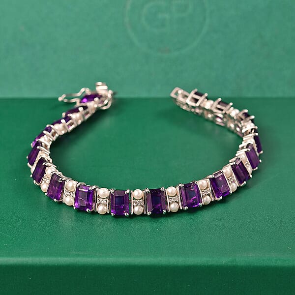 GP Royal Art Deco Collection African Amethyst And Multi Gemstone 18.00 Ctw Bracelet In Rhodium Over Sterling Silver (7.25 In)