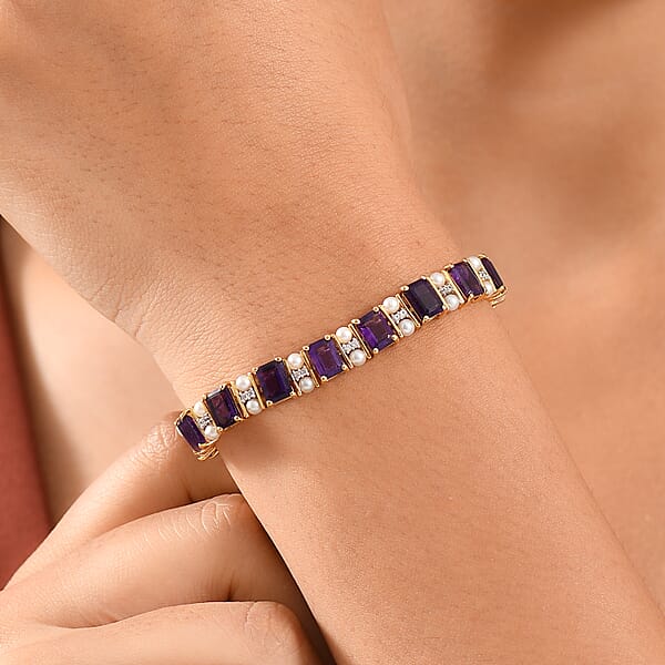 GP Royal Art Deco Collection African Amethyst And Multi Gemstone 18.00 Ctw Bracelet In Rhodium Over Sterling Silver (7.25 In)