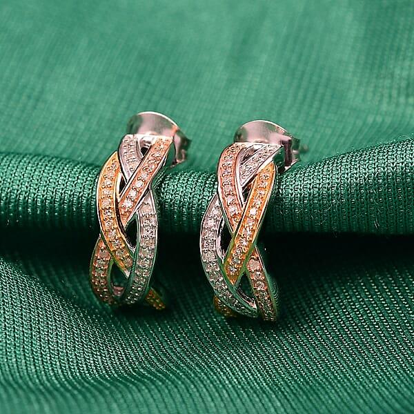 GP Royal Art Deco Collection Diamond Earrings In 18K Vermeil YRG And Rhodium Over Sterling Silver 0.35 Ctw