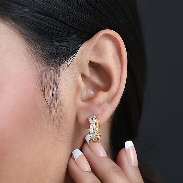 GP Royal Art Deco Collection Diamond Earrings In 18K Vermeil YRG And Rhodium Over Sterling Silver 0.35 Ctw