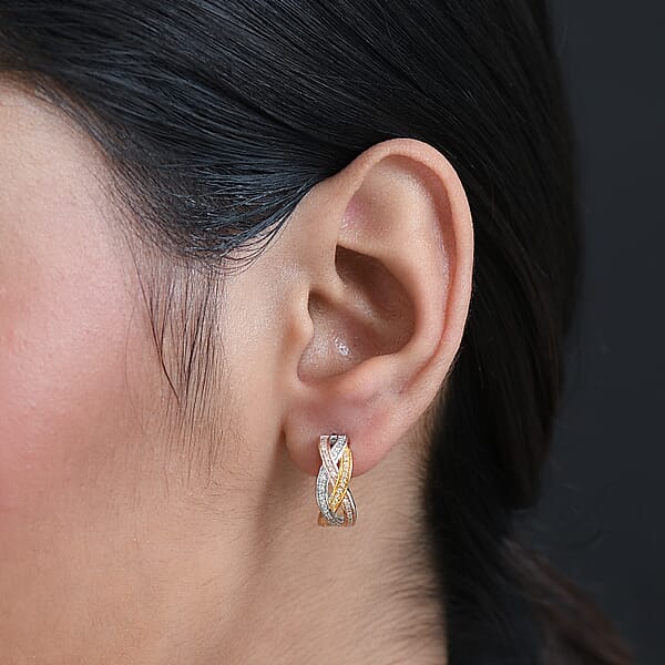 GP Royal Art Deco Collection Diamond Earrings In 18K Vermeil YRG And Rhodium Over Sterling Silver 0.35 Ctw