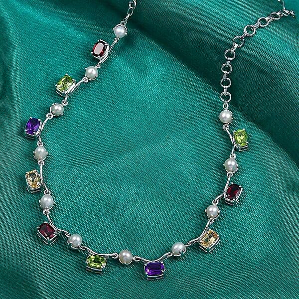 GP Royal Art Deco Collection Multi Gemstone 9.40 Ctw Necklace In Rhodium Over Sterling Silver 18-20 Inches