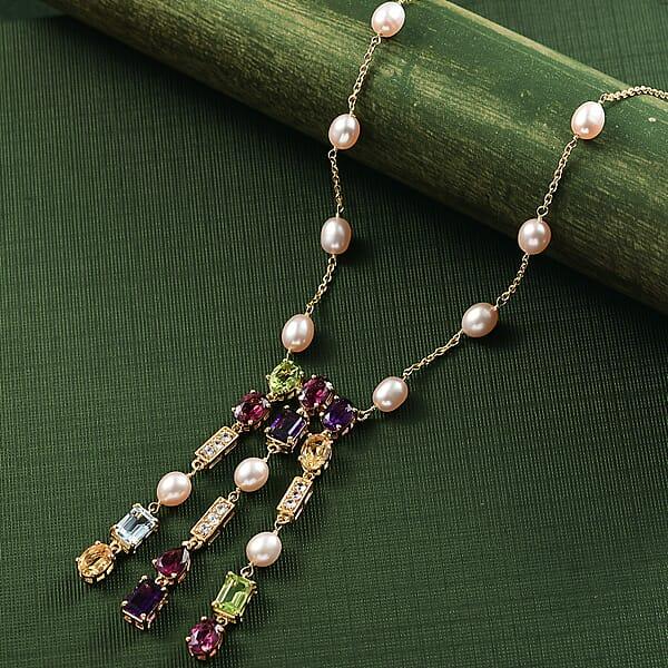 GP Royal Art Deco Collection Multi Gemstone Necklace In 18K Vermeil YG Over Sterling Silver 11.70 Ctw (18-20 Inches)