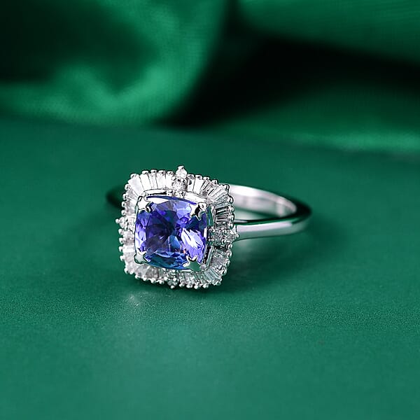 GP Tanzanite Diamond Art Deco Collection Ring In 10K White Gold 1.75 Ctw