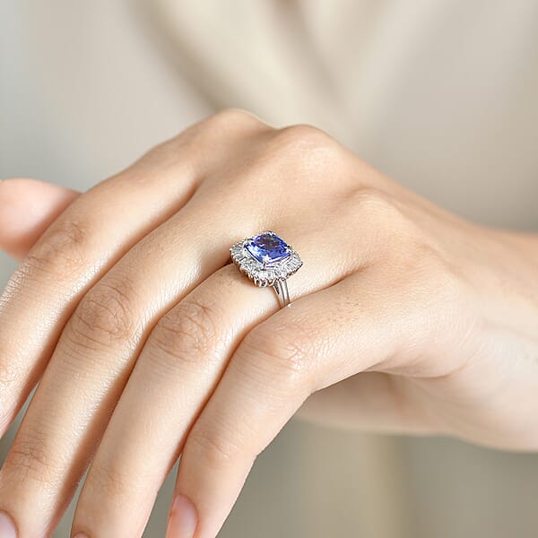 GP Tanzanite Diamond Art Deco Collection Ring In 10K White Gold 1.75 Ctw