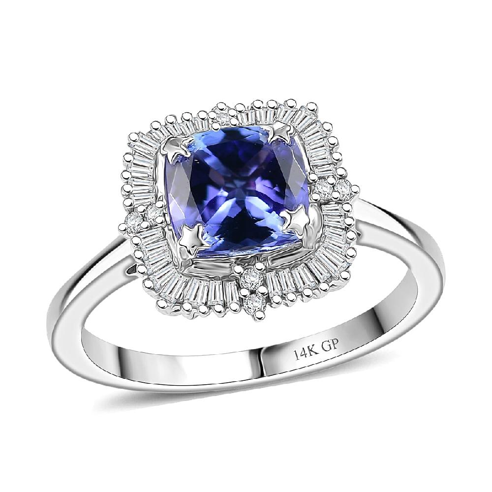 GP Tanzanite Diamond Art Deco Collection Ring in 10K White Gold 1.75 ctw