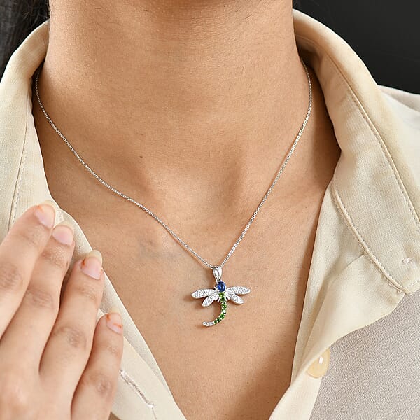 GP Trionfo Collection Kashmir Kyanite Multi Gemstone Pendant Necklace In Rhodium Over Sterling Silver 0.70 Ctw (20 Inches) (Del. In 7-10 Days)