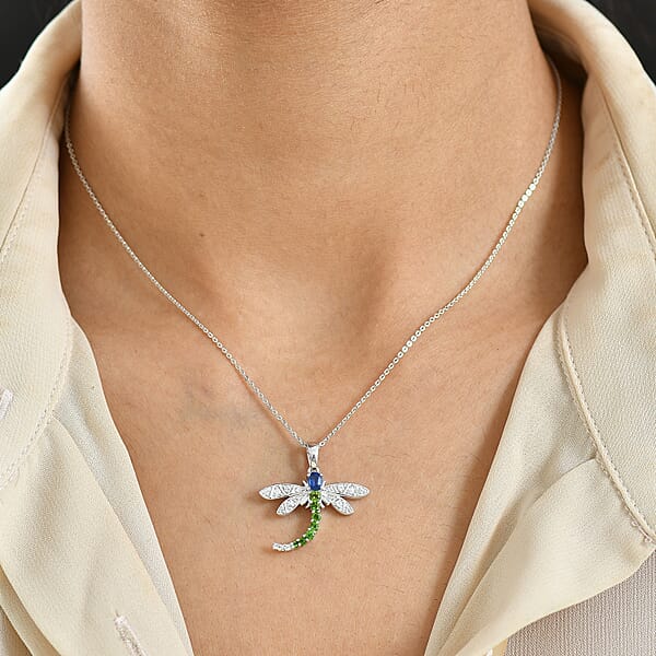 GP Trionfo Collection Kashmir Kyanite Multi Gemstone Pendant Necklace In Rhodium Over Sterling Silver 0.70 Ctw (20 Inches) (Del. In 7-10 Days)