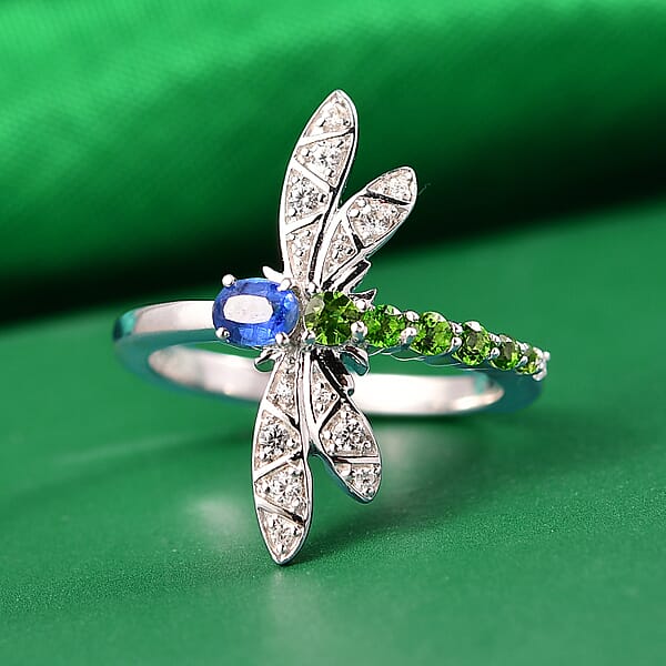 GP Trionfo Collection Kashmir Kyanite Multi Gemstone Ring In Rhodium Over Sterling Silver 0.65 Ctw