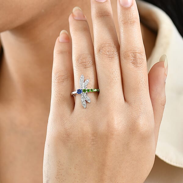 GP Trionfo Collection Kashmir Kyanite Multi Gemstone Ring In Rhodium Over Sterling Silver 0.65 Ctw
