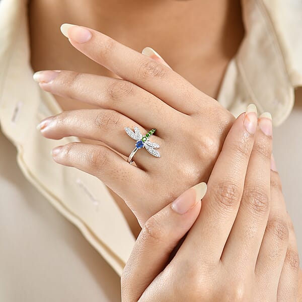GP Trionfo Collection Kashmir Kyanite Multi Gemstone Ring In Rhodium Over Sterling Silver 0.65 Ctw
