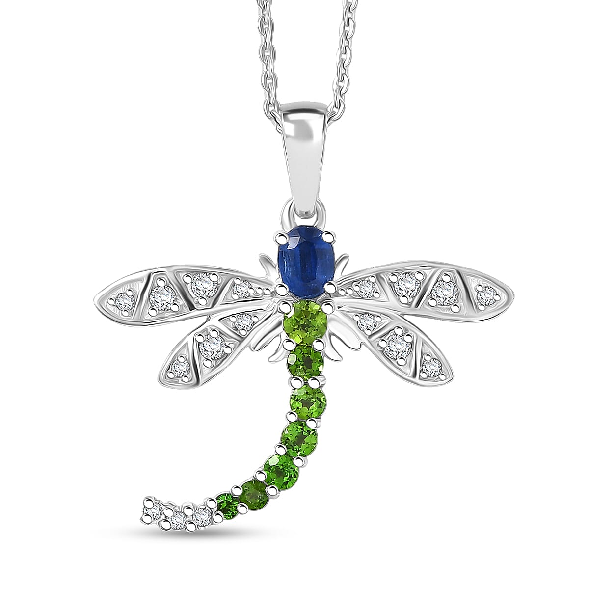 GP Trionfo Collection Kashmir Kyanite Multi Gemstone Pendant Necklace in Rhodium Over Sterling Silver 0.70 ctw (20 Inches) (Del. in 7-10 Days)