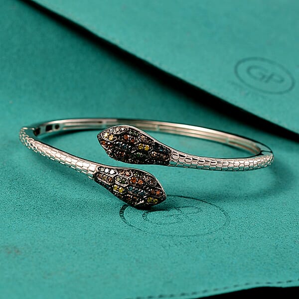 GP Trionfo Collection Multi Diamond 1.00 Ctw Serpent Bangle Bracelet In Rhodium Over Sterling Silver (7.25 In)