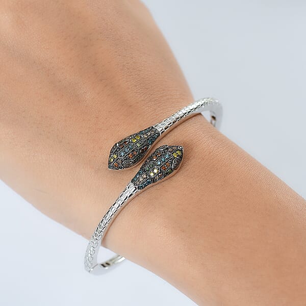 GP Trionfo Collection Multi Diamond 1.00 Ctw Serpent Bangle Bracelet In Rhodium Over Sterling Silver (7.25 In)