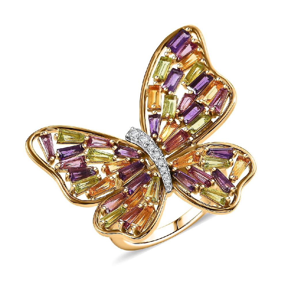 GP Trionfo Collection Multi Gemstone 4.15 ctw Butterfly Ring in 18K Vermeil Yellow Gold Over Sterling Silver