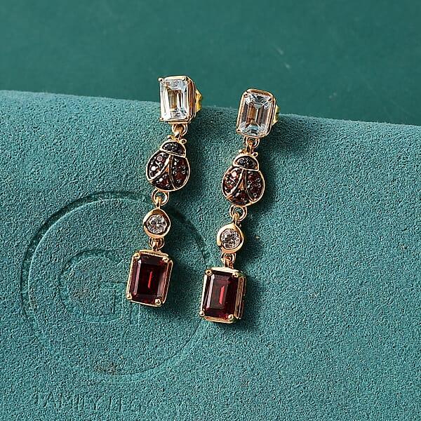 GP Trionfo Collection Premium Mozambique Garnet And Multi Gemstone 4.50 Ctw Dangling Earrings In 18K Vermeil Yellow Gold Over Sterling Silver
