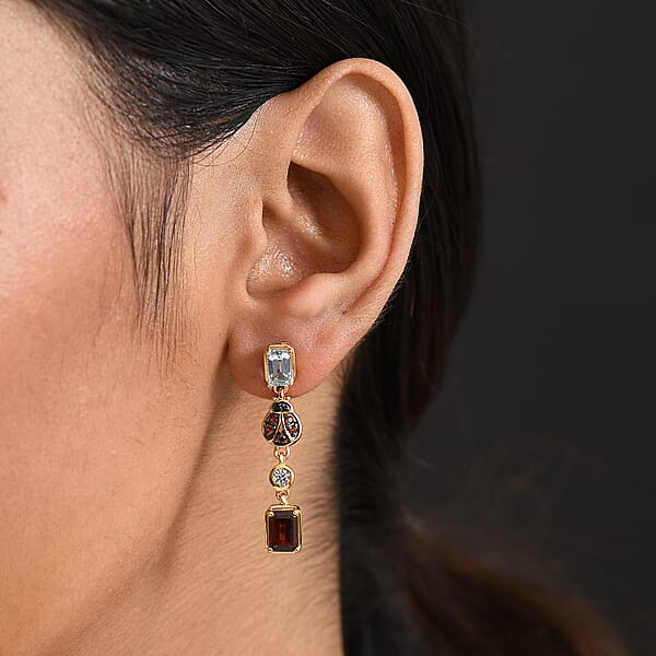 GP Trionfo Collection Premium Mozambique Garnet And Multi Gemstone 4.50 Ctw Dangling Earrings In 18K Vermeil Yellow Gold Over Sterling Silver