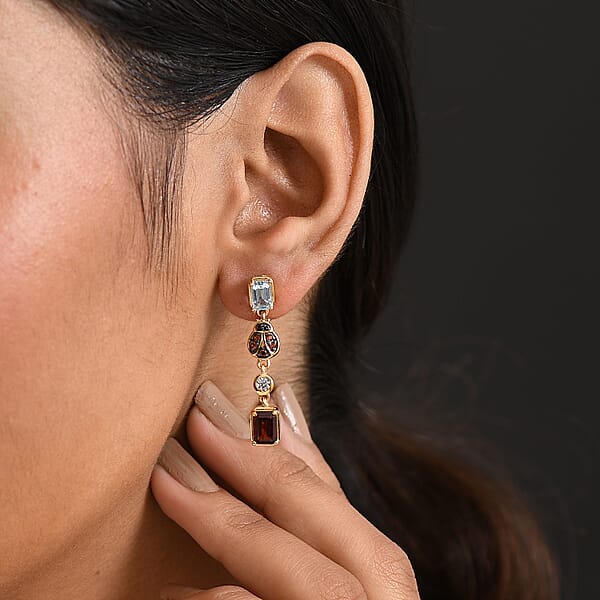 GP Trionfo Collection Premium Mozambique Garnet And Multi Gemstone 4.50 Ctw Dangling Earrings In 18K Vermeil Yellow Gold Over Sterling Silver