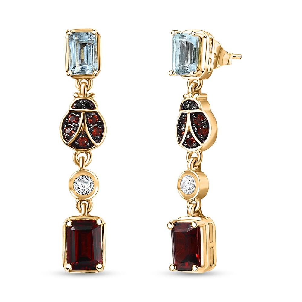 GP Trionfo Collection Premium Mozambique Garnet and Multi Gemstone 4.50 ctw Dangling Earrings in 18K Vermeil Yellow Gold Over Sterling Silver