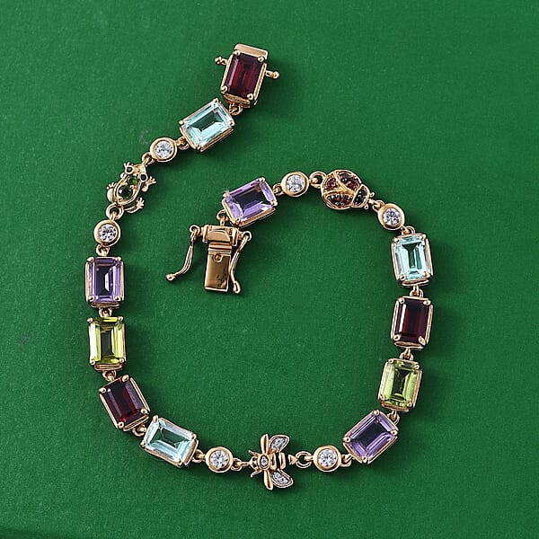 GP Trionfo Collection Premium Multi Gemstone 13.00 Ctw Bracelet In 18K Vermeil Yellow Gold Over Sterling Sil (7.25 In)
