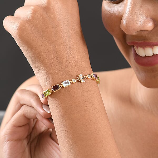 GP Trionfo Collection Premium Multi Gemstone 13.00 Ctw Bracelet In 18K Vermeil Yellow Gold Over Sterling Sil (7.25 In)
