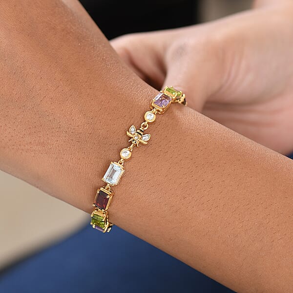 GP Trionfo Collection Premium Multi Gemstone 13.00 Ctw Bracelet In 18K Vermeil Yellow Gold Over Sterling Sil (7.25 In)